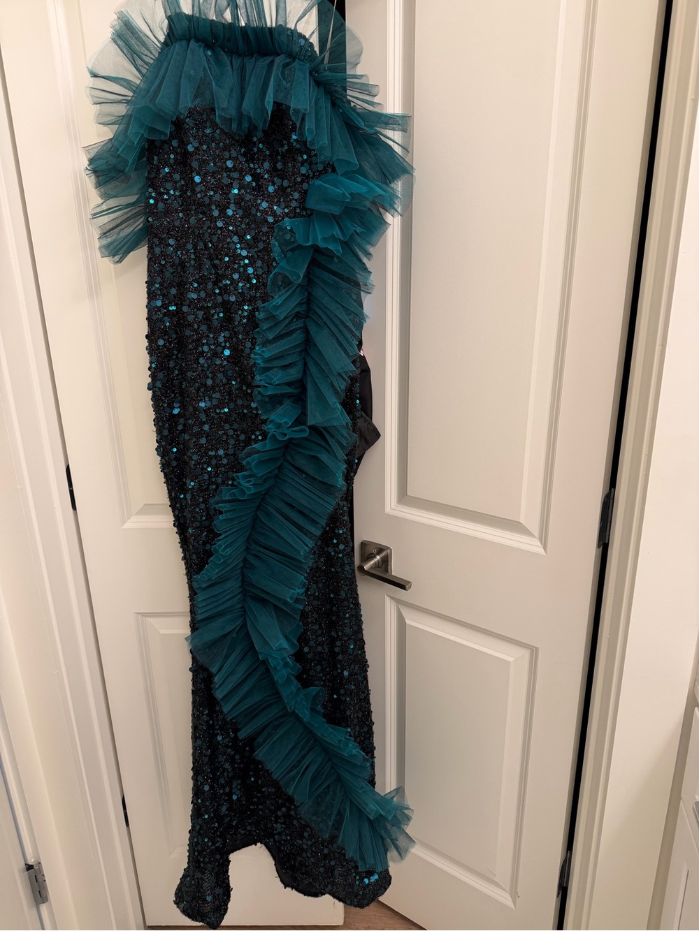 Teal Ruffle Sequin Decorative dress